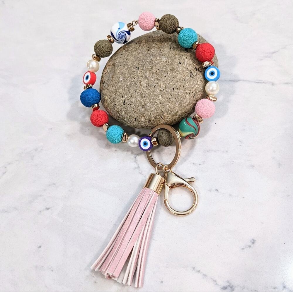 BEADY EYE Beaded Tassel Hoop Style Gold Tone Keychain